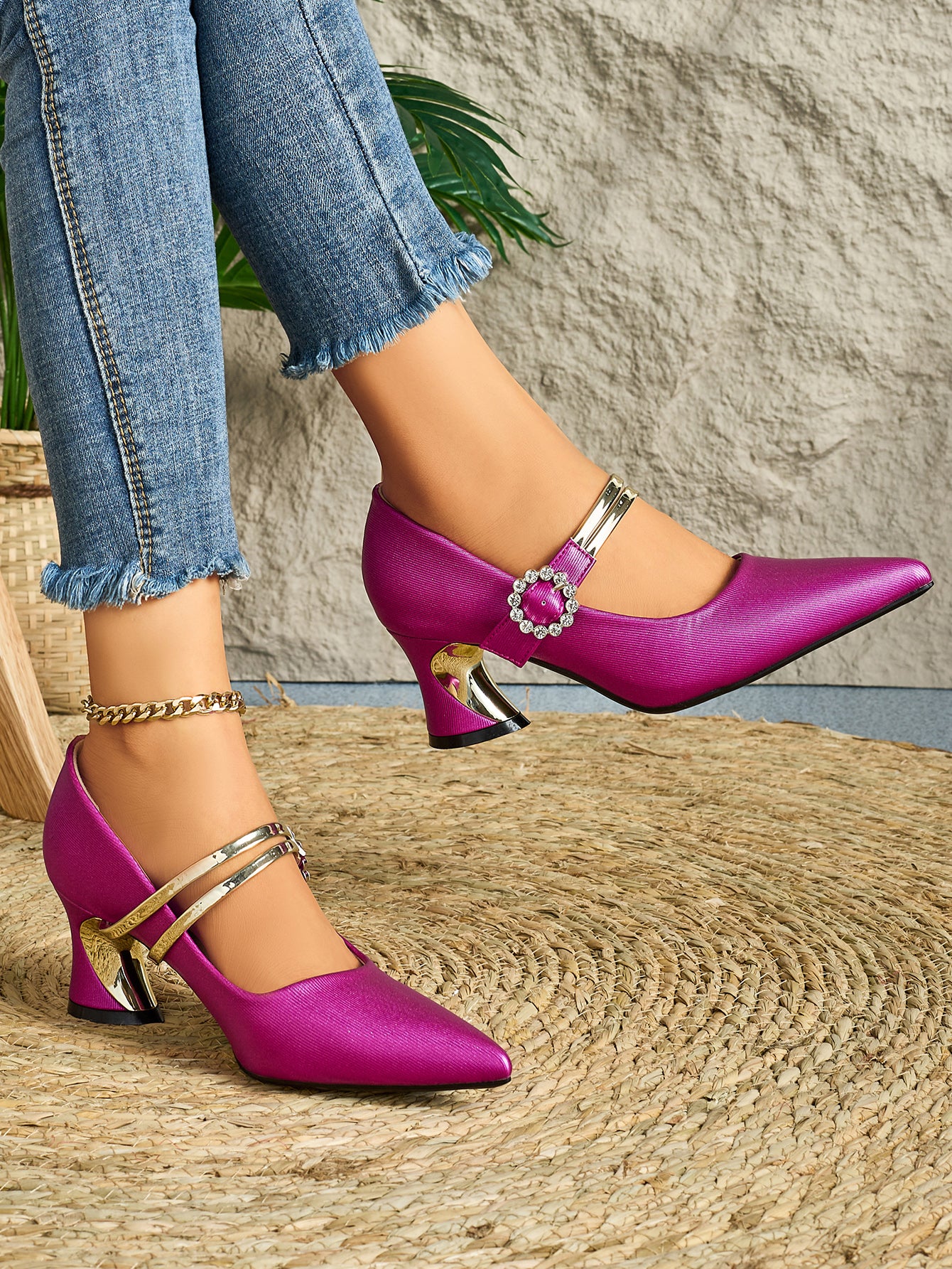 Elegant Ladies Casual Pointed High Heel Mules Comfortable Thick Heels All-match Style Suitable for Travel and Nightclub Parties, Women Shoes