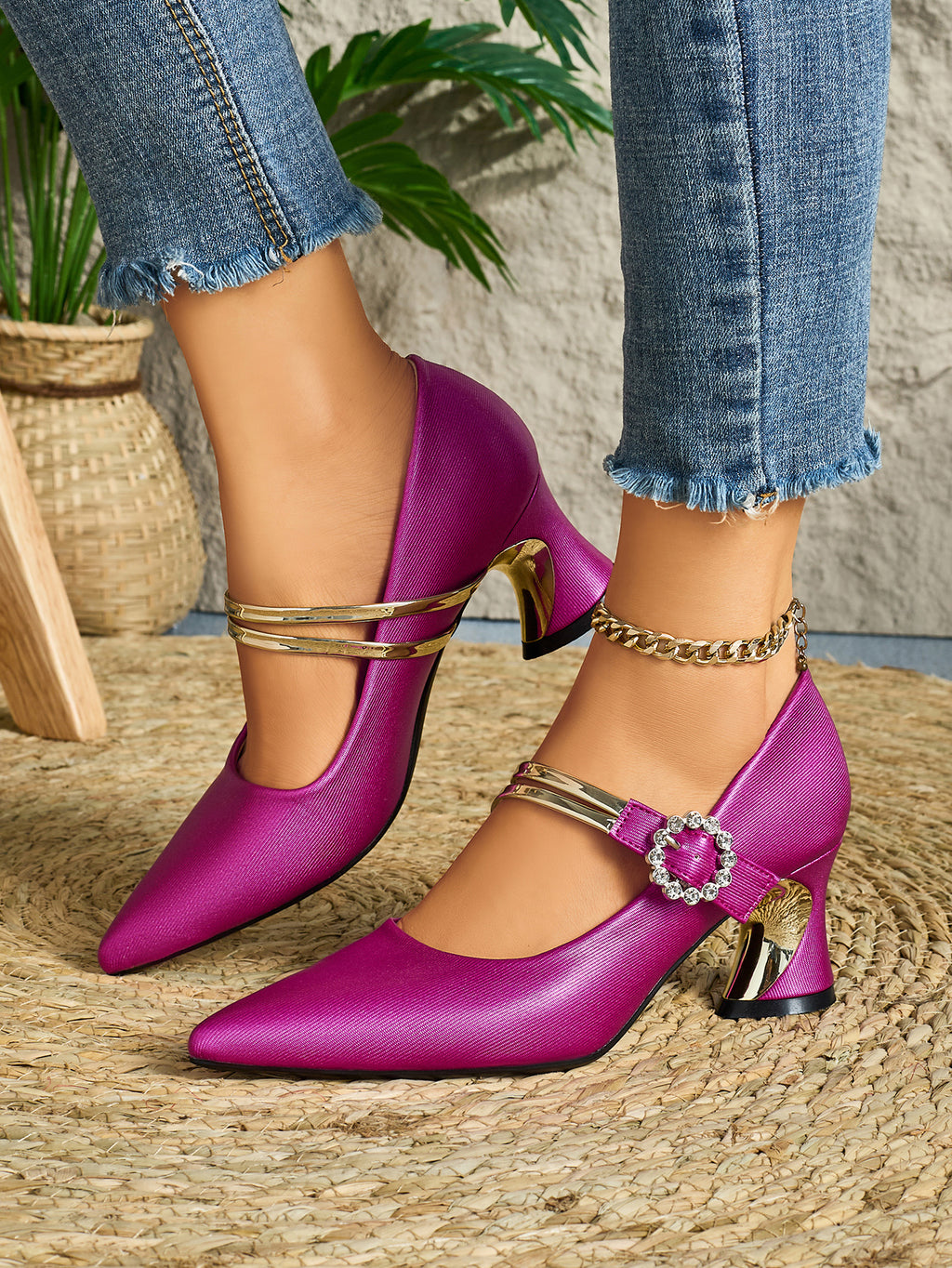 Elegant Ladies Casual Pointed High Heel Mules Comfortable Thick Heels All-match Style Suitable for Travel and Nightclub Parties, Women Shoes