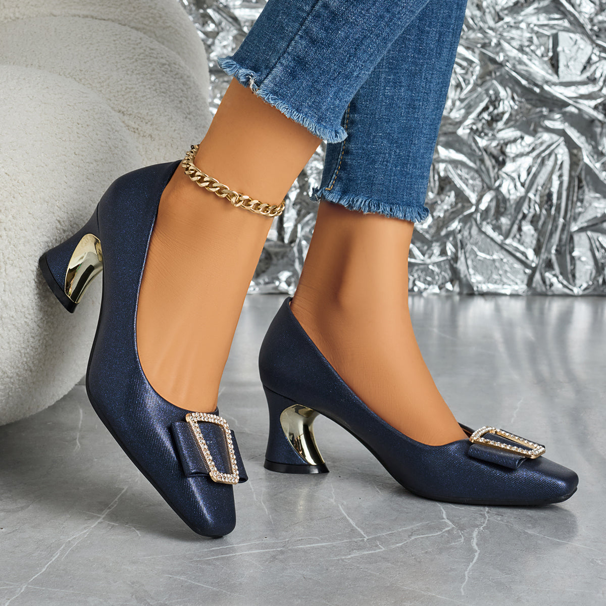 Ladies' Stylish Casual Square-Toed High Heels, Comfortable Chunky Heel Versatile Style., Women Shoes