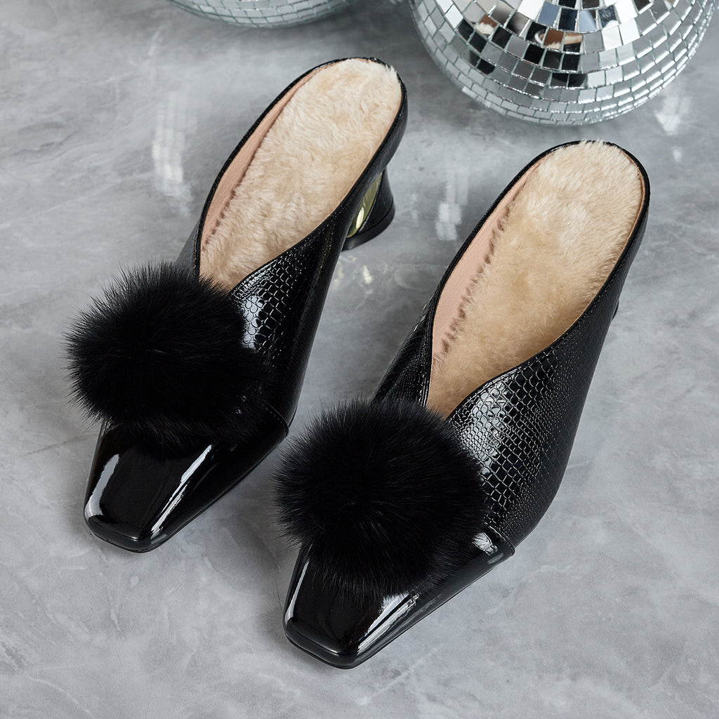 Elegant Women'S High Heels, Chunky Heel Temperament Furry Style Closed-Toe, Suitable for Weddings, Dances, Parties, Leisure, Going Out, Gifts, Etc., Women Shoes