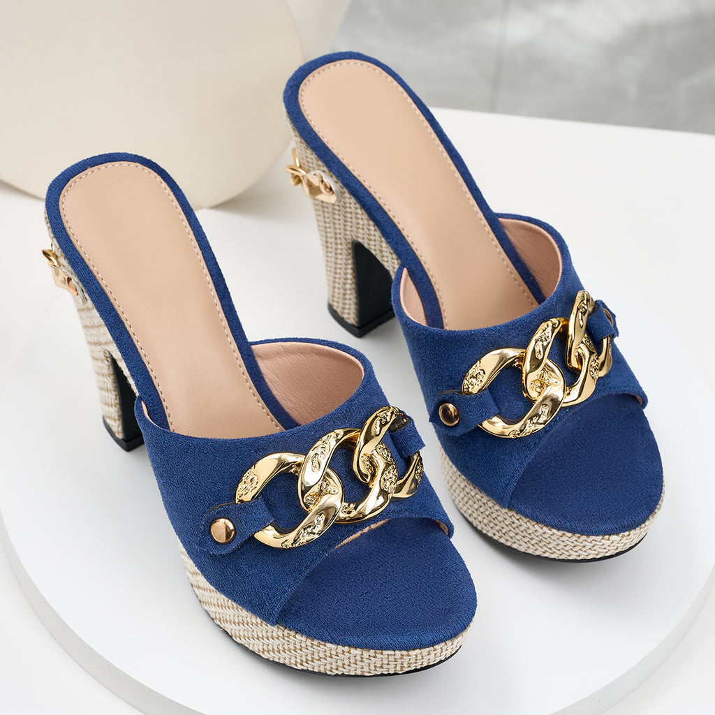 Elegant Women's Metal Chain Embellished High Heel Sandals, Women Shoes