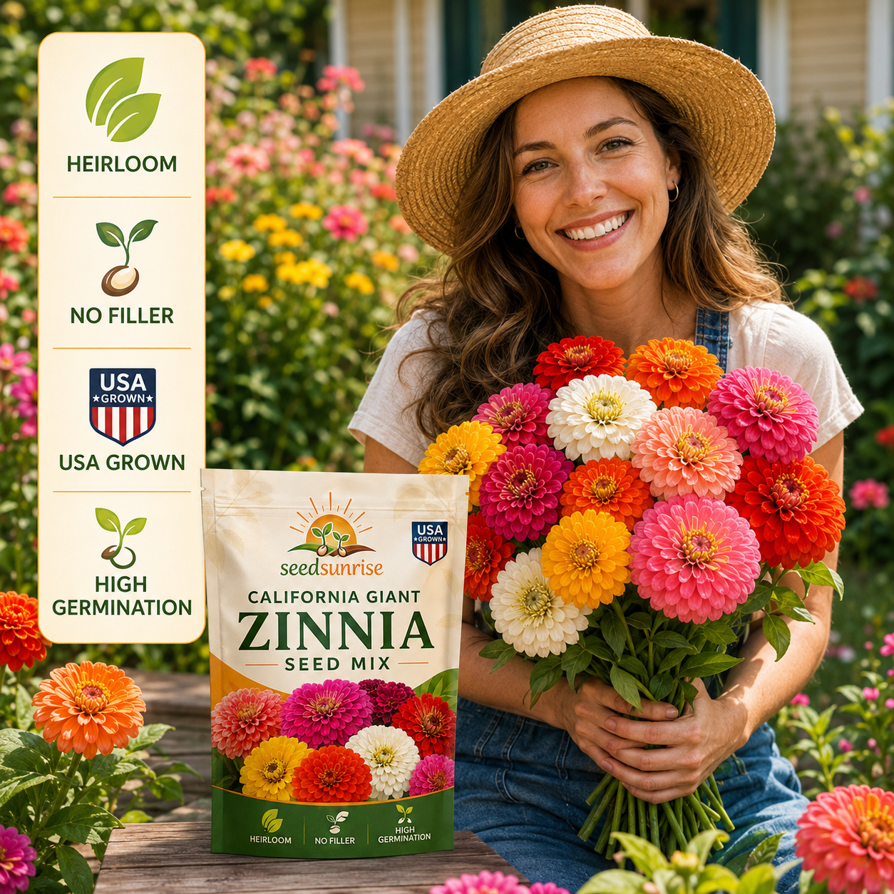 Zinnia Seeds (California Giant ) – 100% Pure Heirloom Flower Seeds