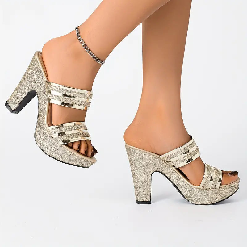 Elegant Women'S Versatile Chunky High-Heeled Mules, Perfect for Parties And Nightclubs., Women Shoes
