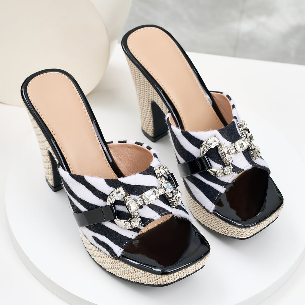 Elegant Women'S Zebra Print High-Heeled Sandals for Outdoor Wear, Women Shoes