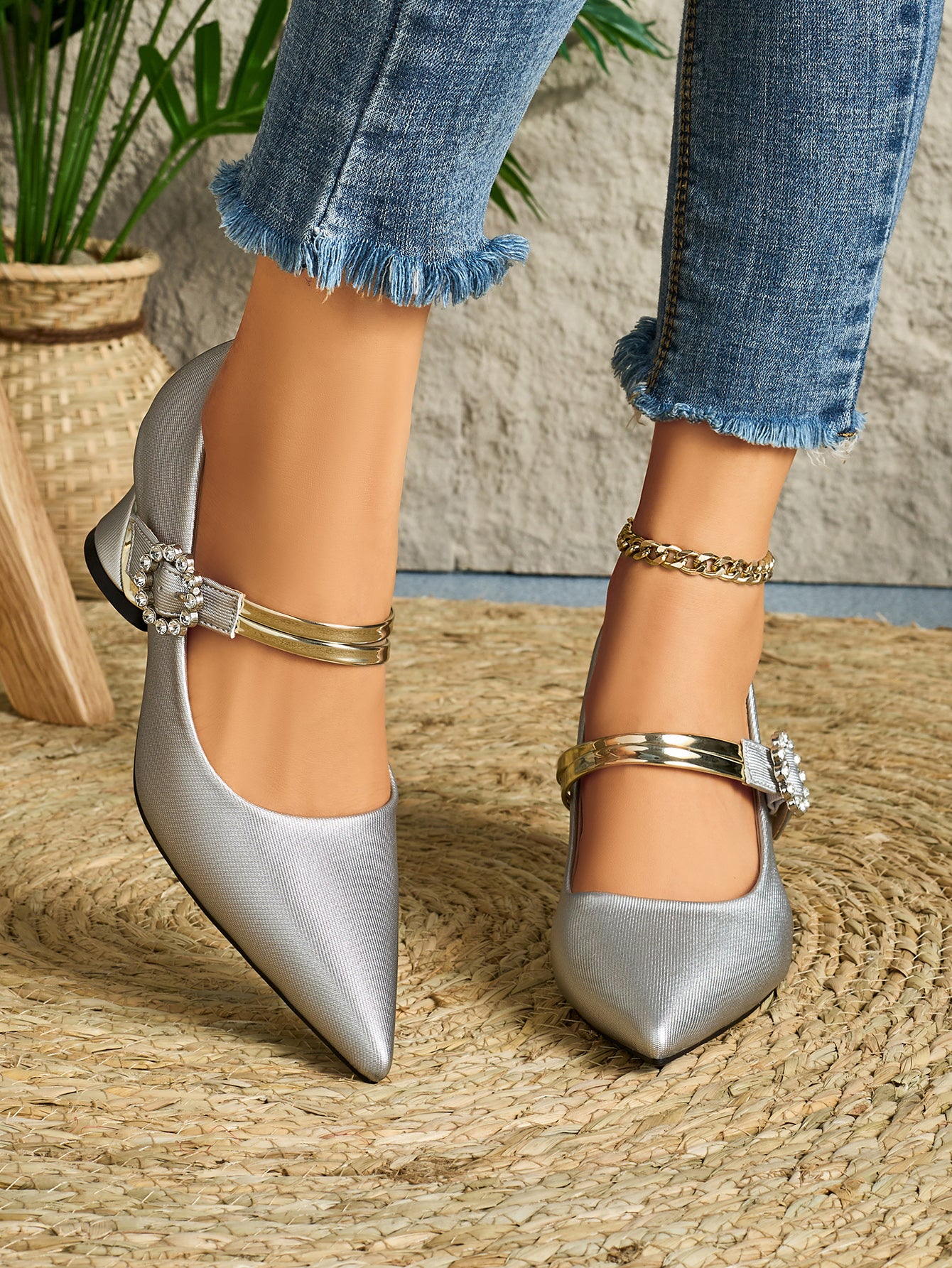 Elegant Ladies Casual Pointed High Heel Mules Comfortable Thick Heels All-match Style Suitable for Travel and Nightclub Parties, Women Shoes