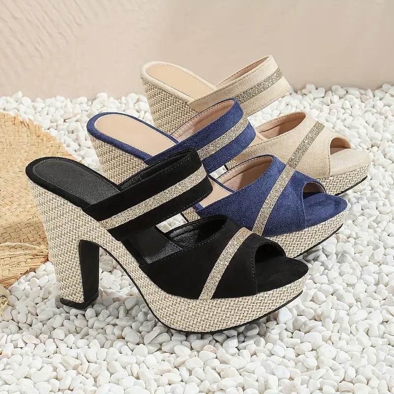 Elegant Women'S Casual And Comfortable High-Heeled Sandals for All Seasons, Featuring a Bohemian Style with Thick Soles, Perfect for Parties And Nightclubs., Women Shoes