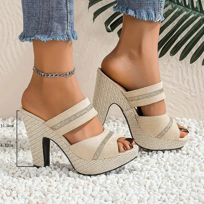 Elegant Women'S Casual And Comfortable High-Heeled Sandals for All Seasons, Featuring a Bohemian Style with Thick Soles, Perfect for Parties And Nightclubs., Women Shoes