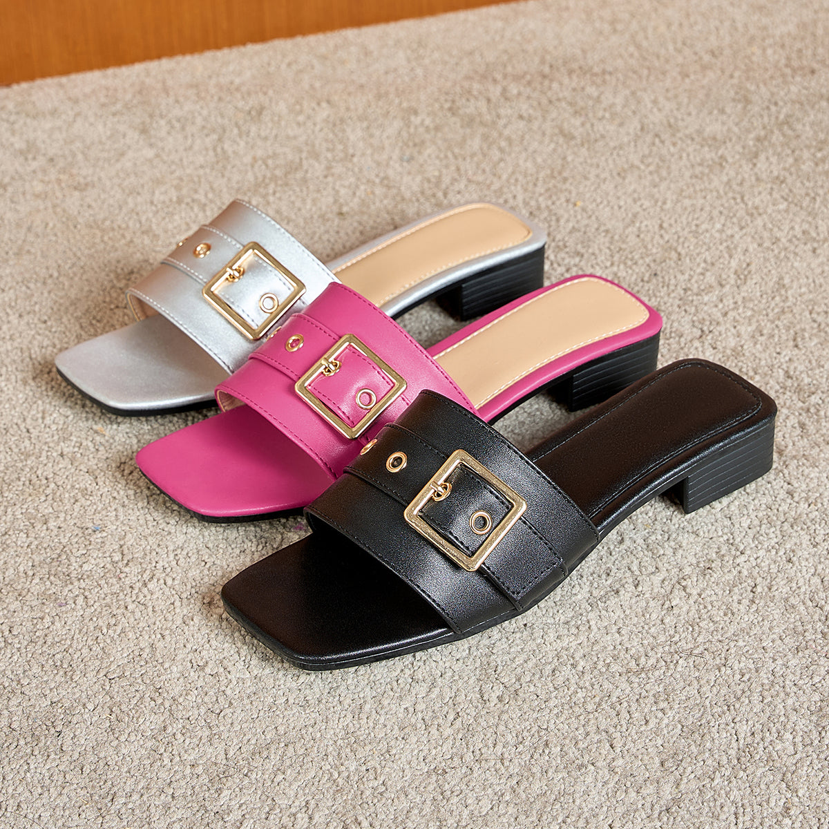 Elegant Women's Fashion Square Buckle Slippers, Women Shoes