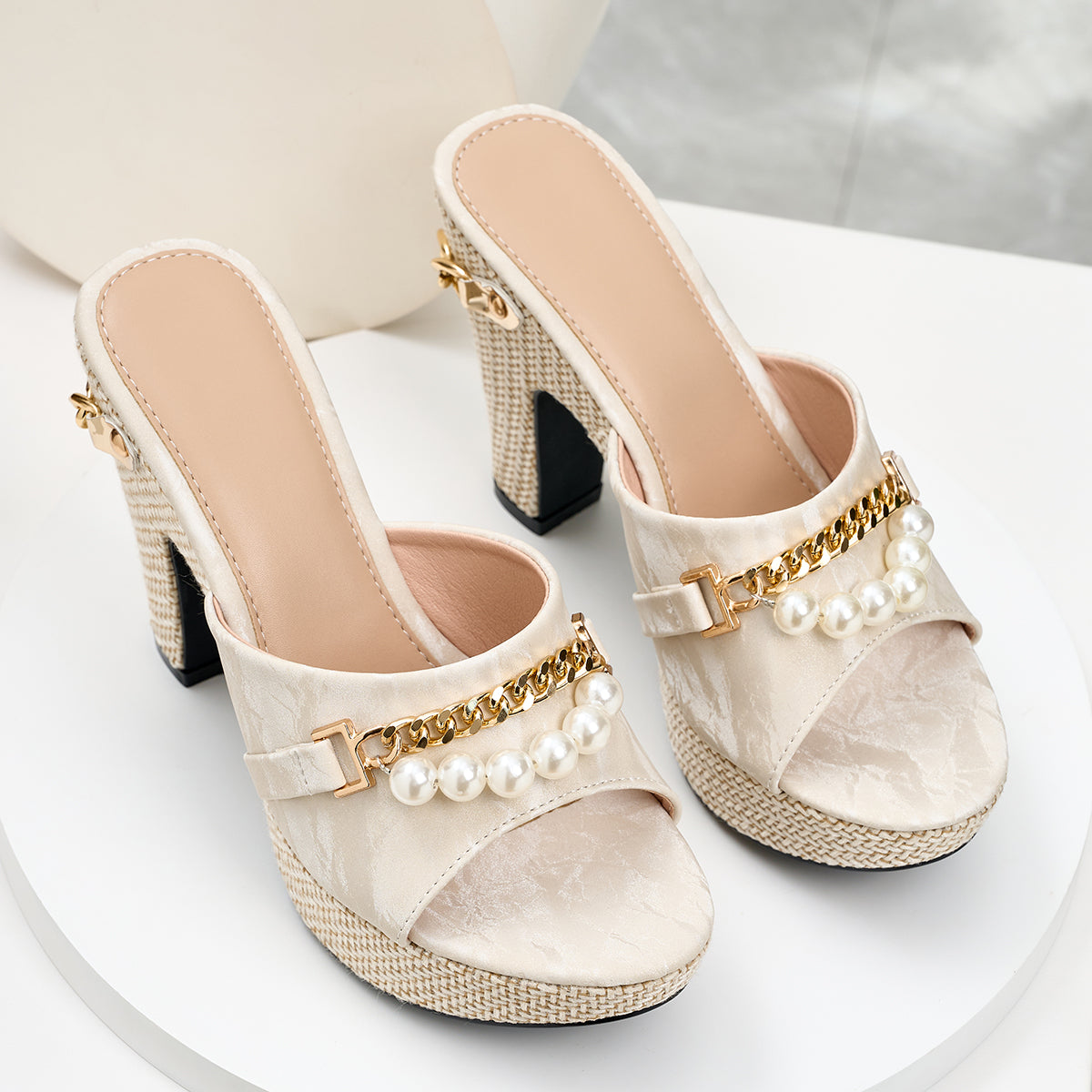Elegant Women'S Pearl Chain High-Heeled Sandals, Women Shoes