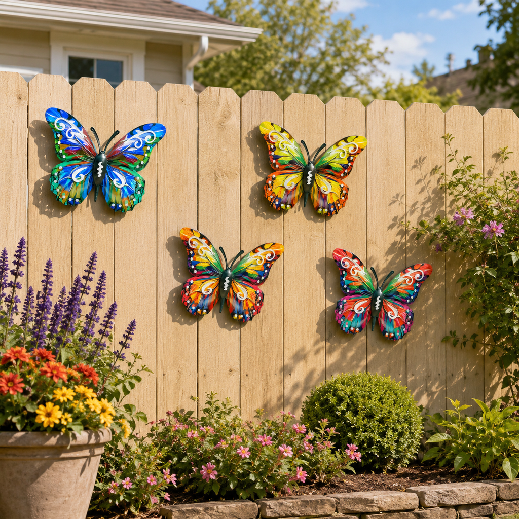 🦋Vibrant Metal Butterfly Wall Art – 4 Color Set