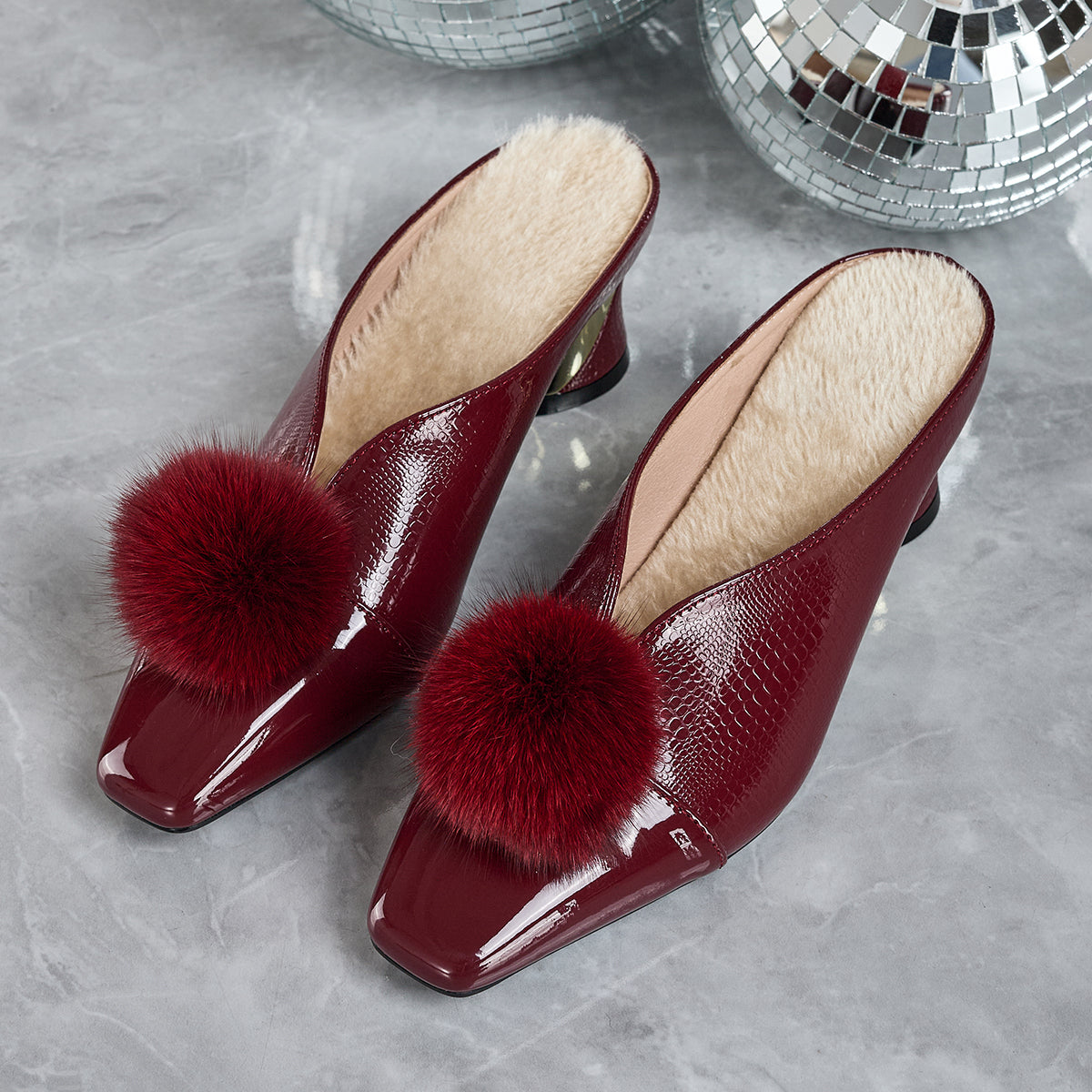 Elegant Women'S High Heels, Chunky Heel Temperament Furry Style Closed-Toe, Suitable for Weddings, Dances, Parties, Leisure, Going Out, Gifts, Etc., Women Shoes