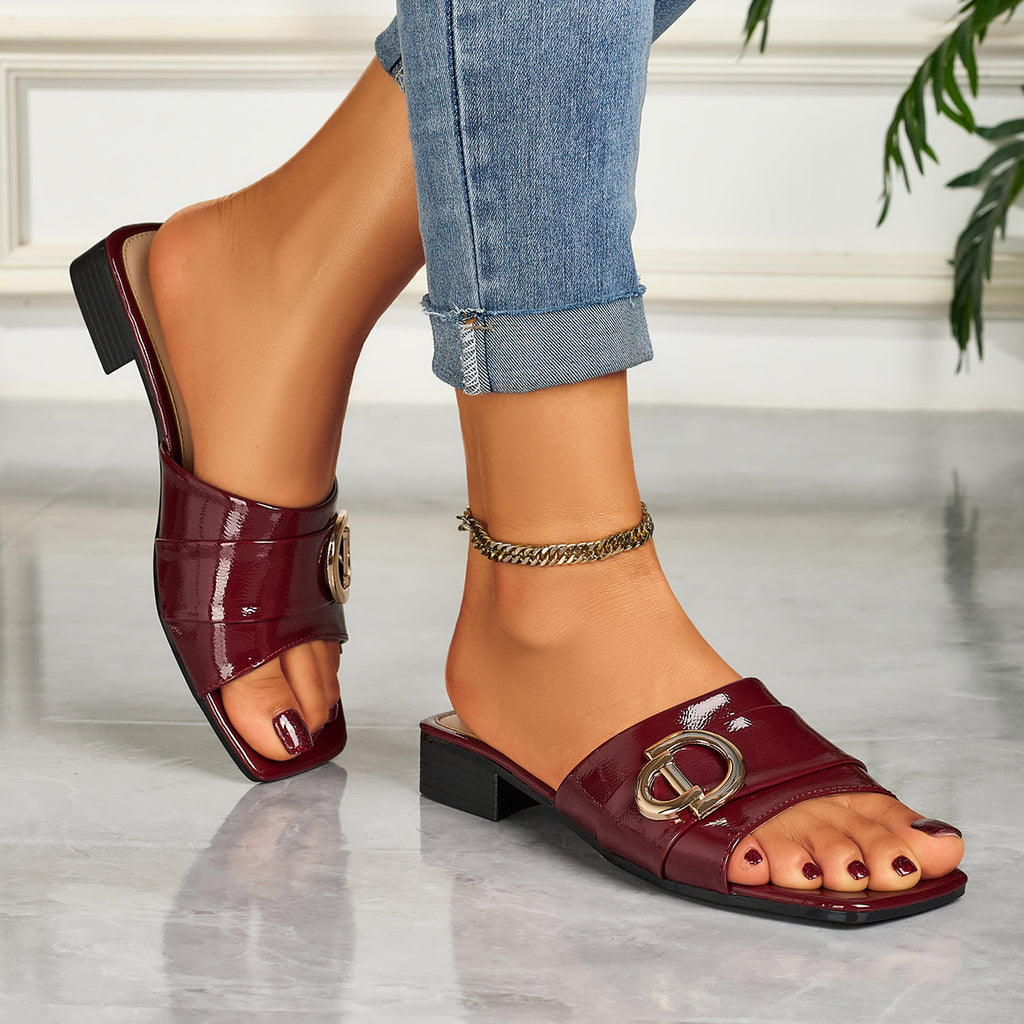 Ladies' Fashionable And Elegant Open-Toe Low-Heeled Sandals with a Square Toe And Metal Buckle, Suitable for Casual Parties, Banquets, And Outdoor Occasions., Women Shoes