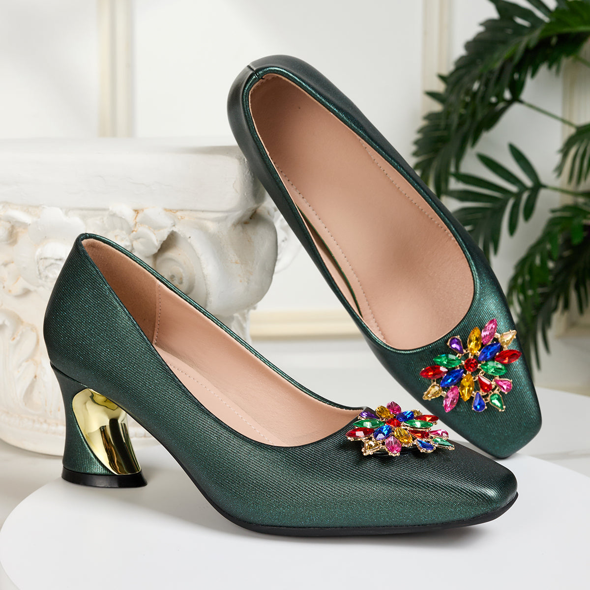 Elegant Women's High Heels - Chunky Block Square Toe Fashion Style, Suitable for Weddings, Parties, Balls and Travel, Women Shoes