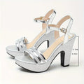 Elegant Women'S Chunky Heeled Sandals in Metallic Color, Featuring a Round Toe And Hollow Design, Perfect for Parties And Weddings., Women Shoes
