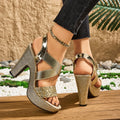 Women's Fashion Elegant Sequined Square-Toe High Heel Sandals, Suitable for Evening Dress Parties, Women Shoes