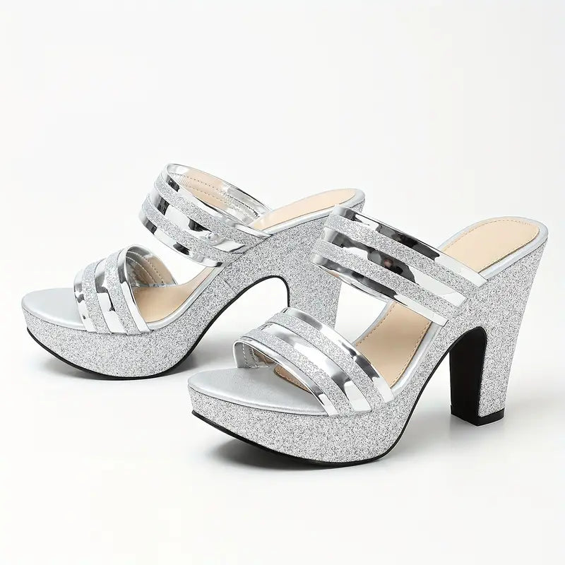 Elegant Women'S Versatile Chunky High-Heeled Mules, Perfect for Parties And Nightclubs., Women Shoes