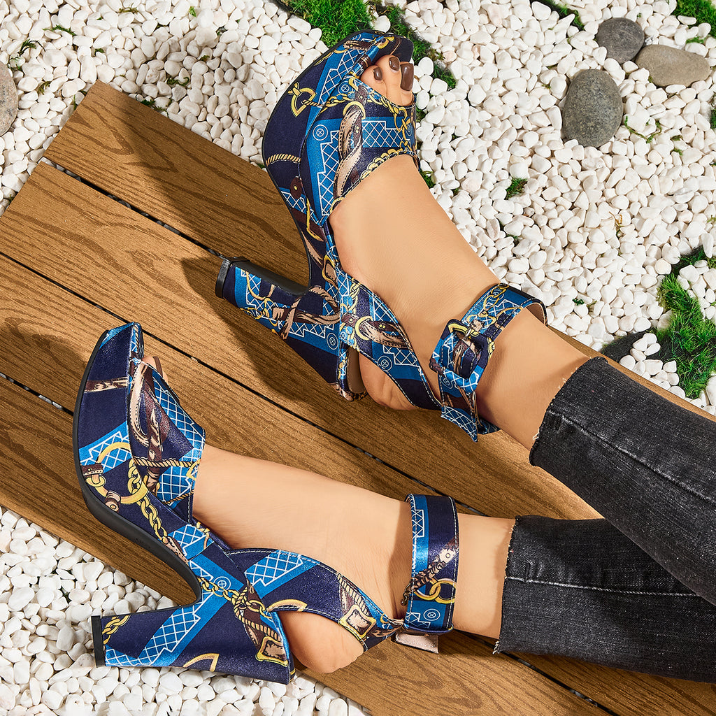 Elegant Women'S Fashion, Square-Toed High Heels Suitable for Parties And Weddings, Featuring Prints That Are Comfortable And Versatile., Women Shoes