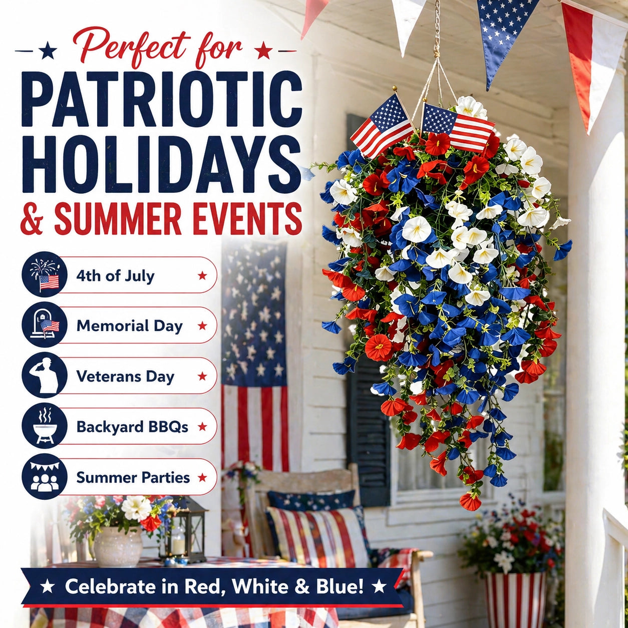 🇺🇸4th of July Decoration Tricolor Patriotic Artificial Flower✨