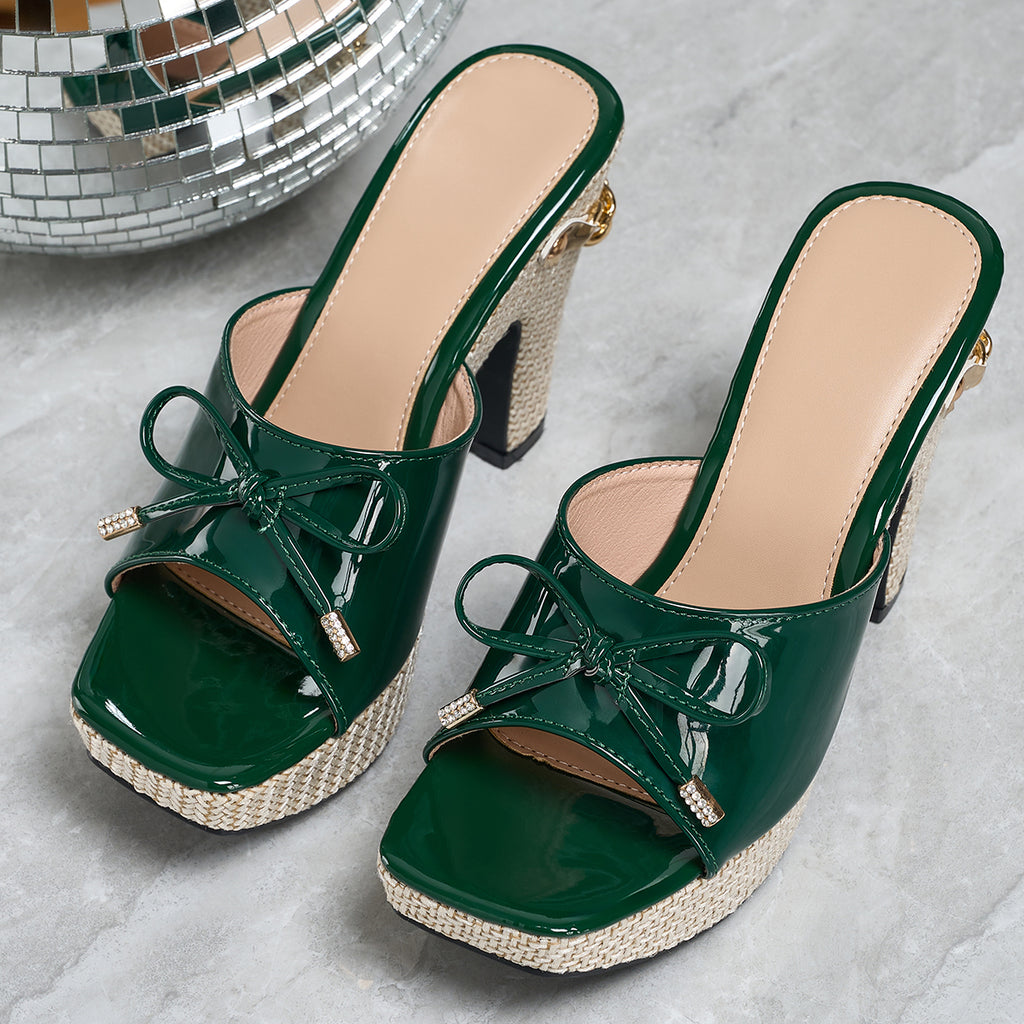 Elegant Women's Fashion Bow with Metal Chain Outer High-heel Sandals, Women Shoes