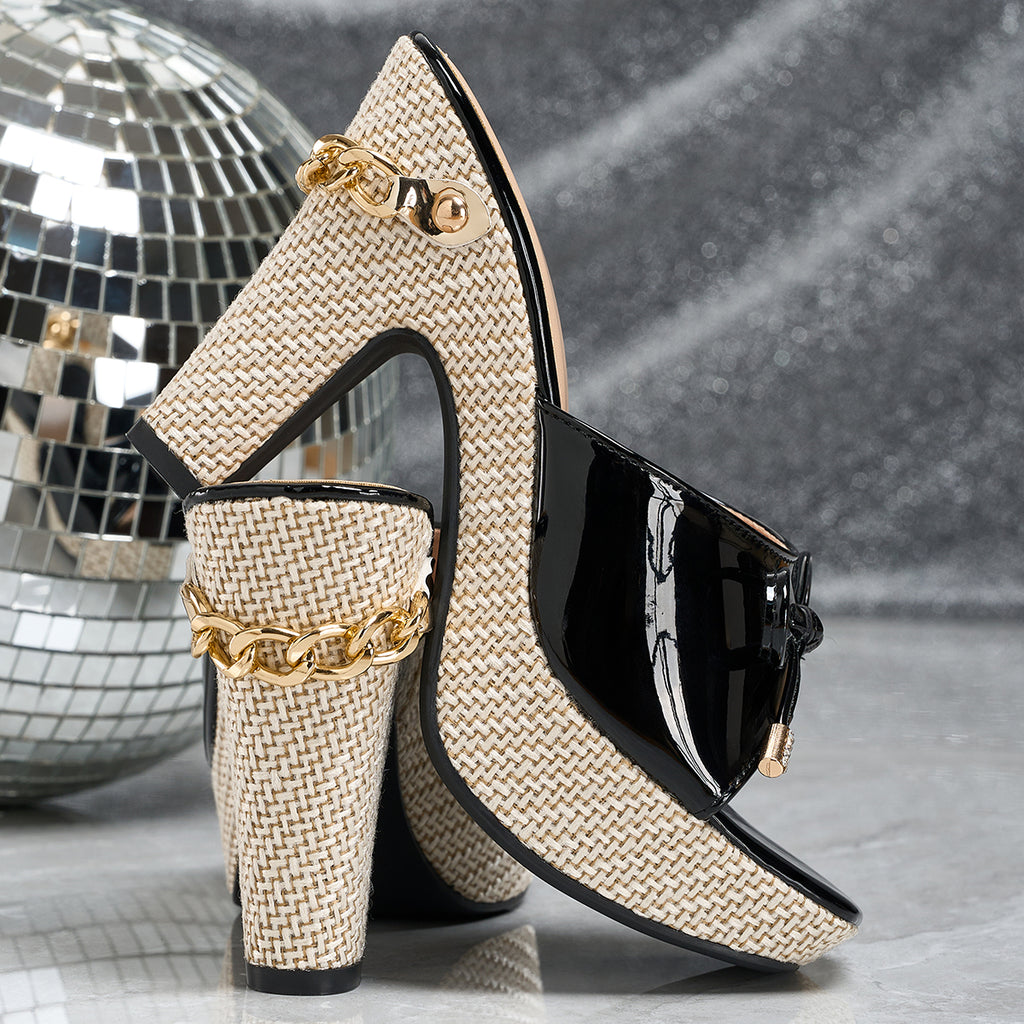 Elegant Women's Fashion Bow with Metal Chain Outer High-heel Sandals, Women Shoes