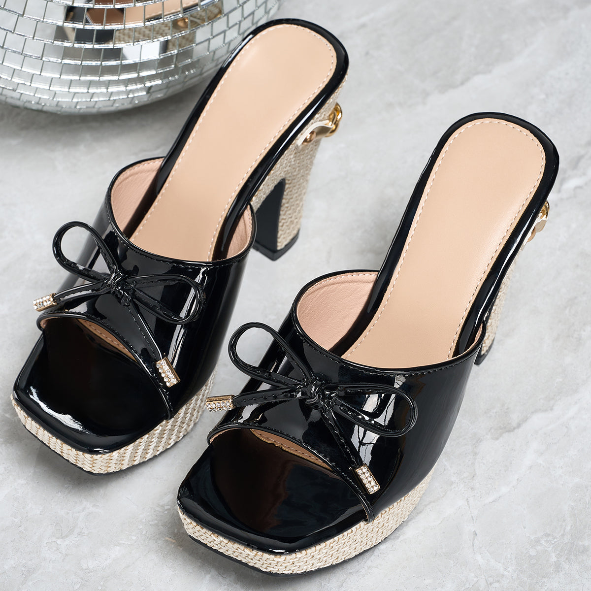 Elegant Women's Fashion Bow with Metal Chain Outer High-heel Sandals, Women Shoes
