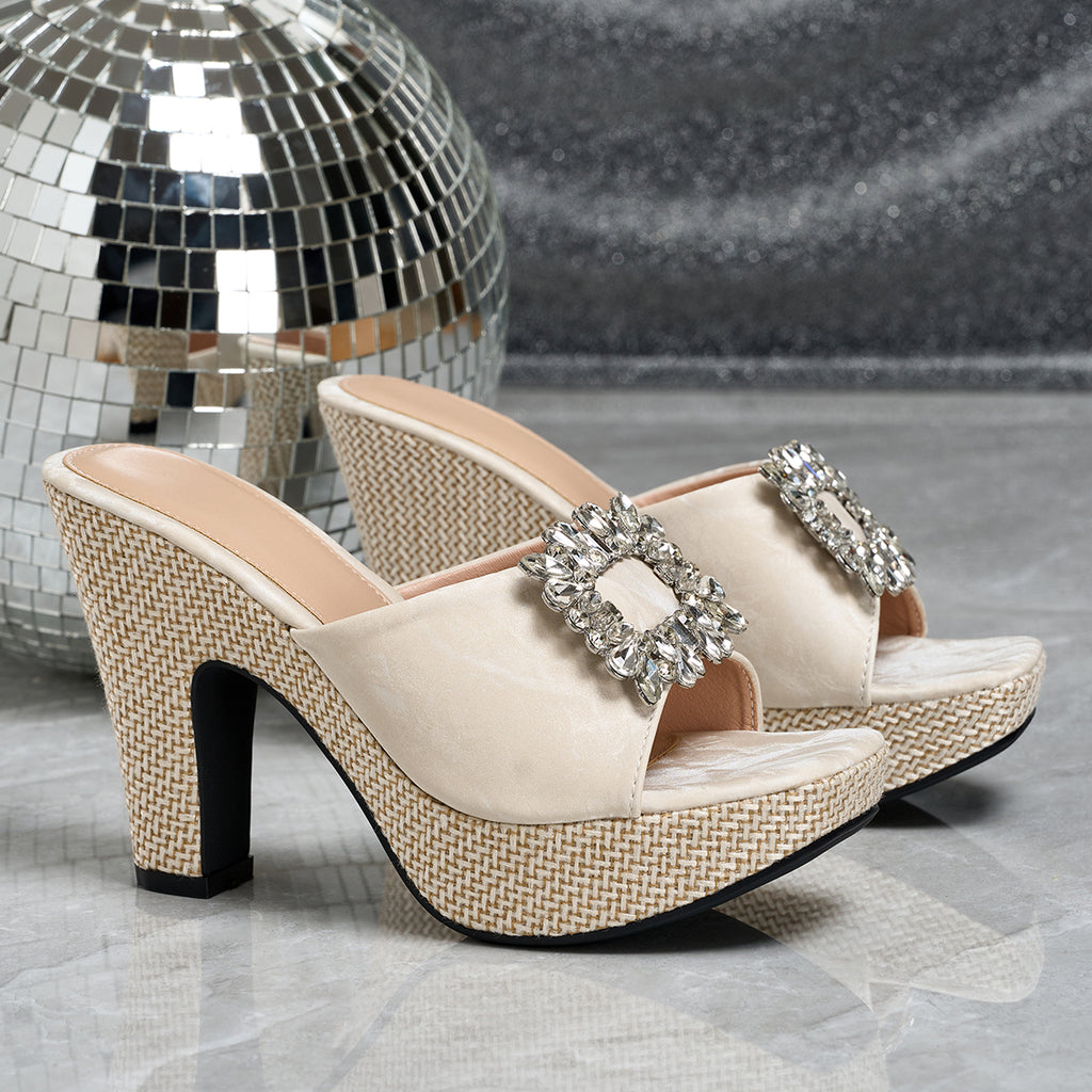 Elegant Women's Fashion Rhinestone Square Buckle High Heel Sandals, Women Shoes