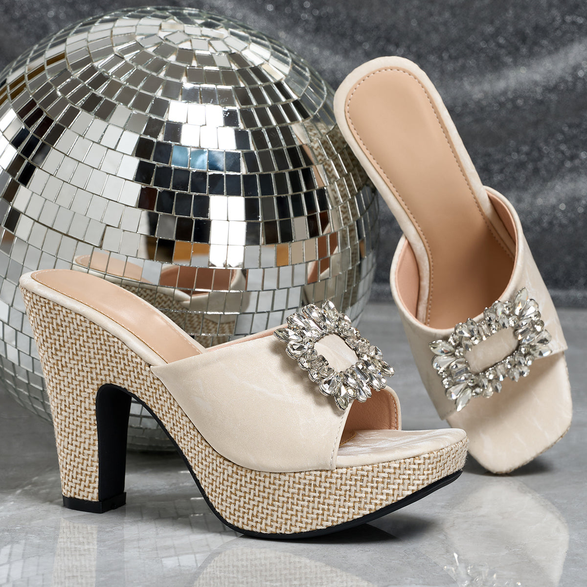 Elegant Women's Fashion Rhinestone Square Buckle High Heel Sandals, Women Shoes