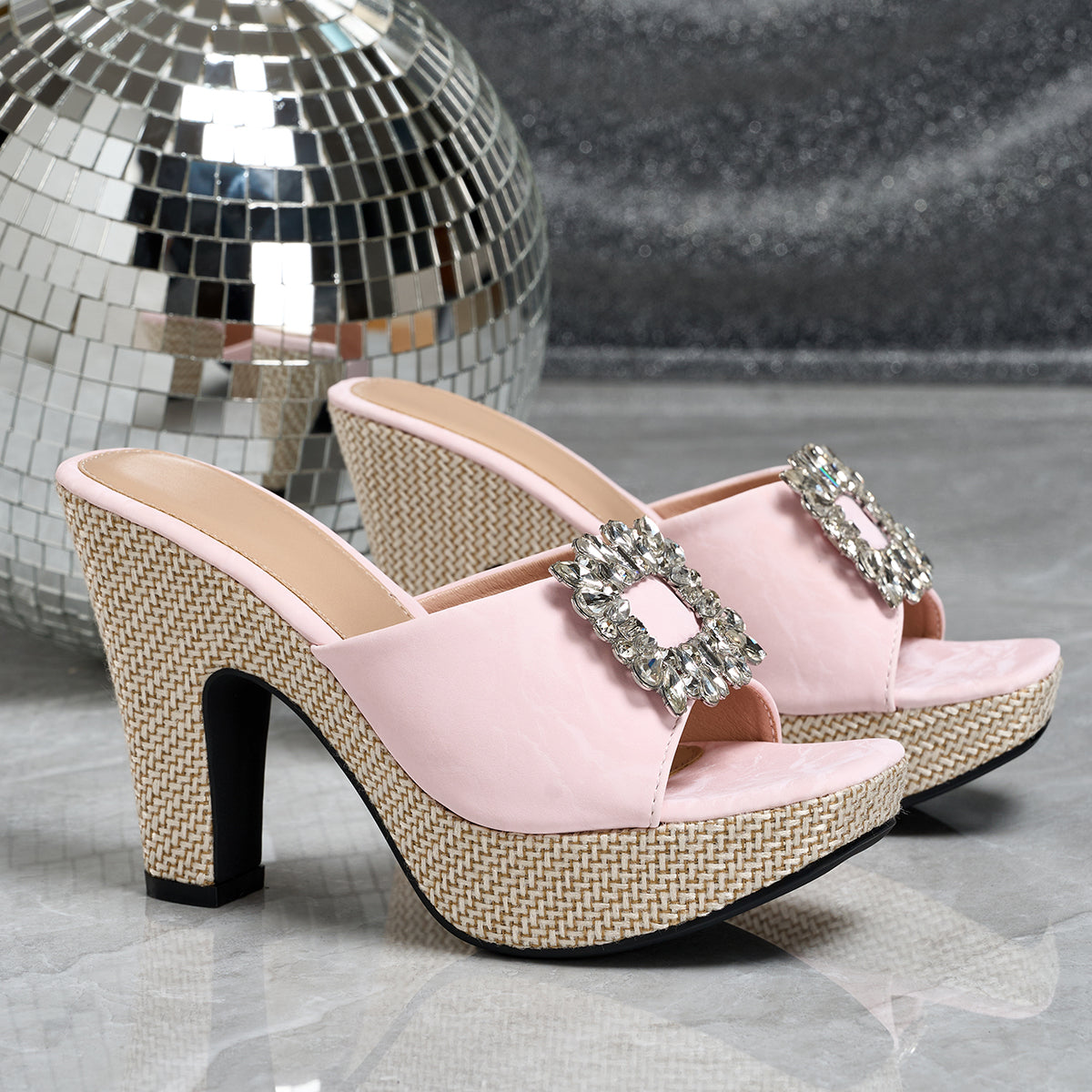 Elegant Women's Fashion Rhinestone Square Buckle High Heel Sandals, Women Shoes