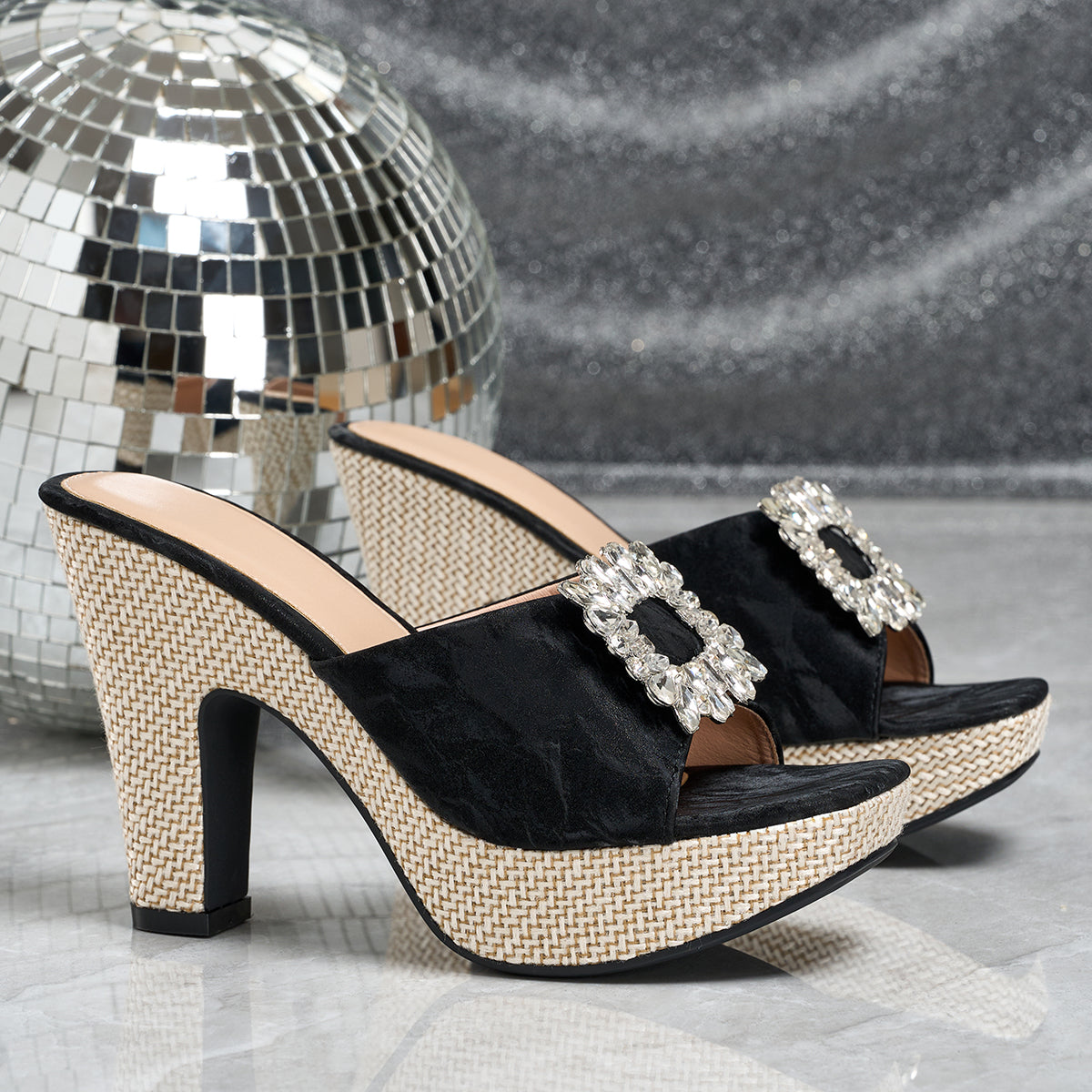 Elegant Women's Fashion Rhinestone Square Buckle High Heel Sandals, Women Shoes