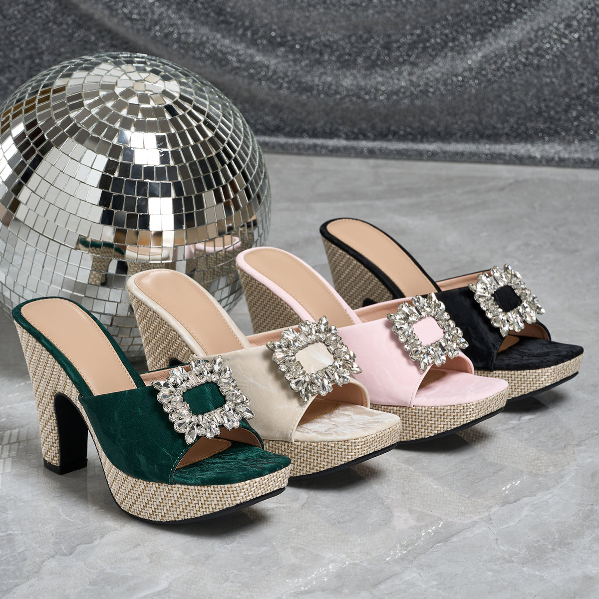 Elegant Women's Fashion Rhinestone Square Buckle High Heel Sandals, Women Shoes