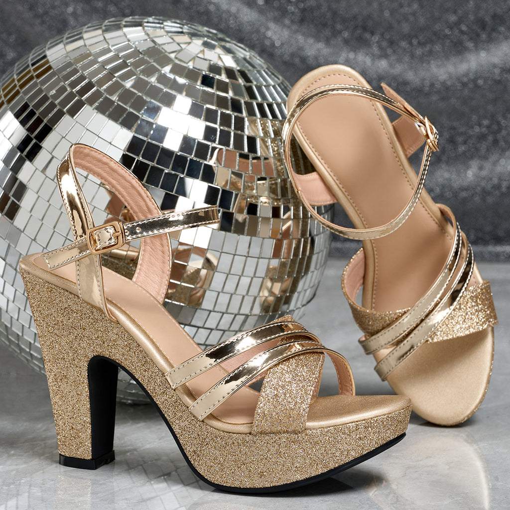 Elegant Women'S Metallic Sequined Party Wedding Shoes, Casual High-Heeled Sandals., Women Shoes