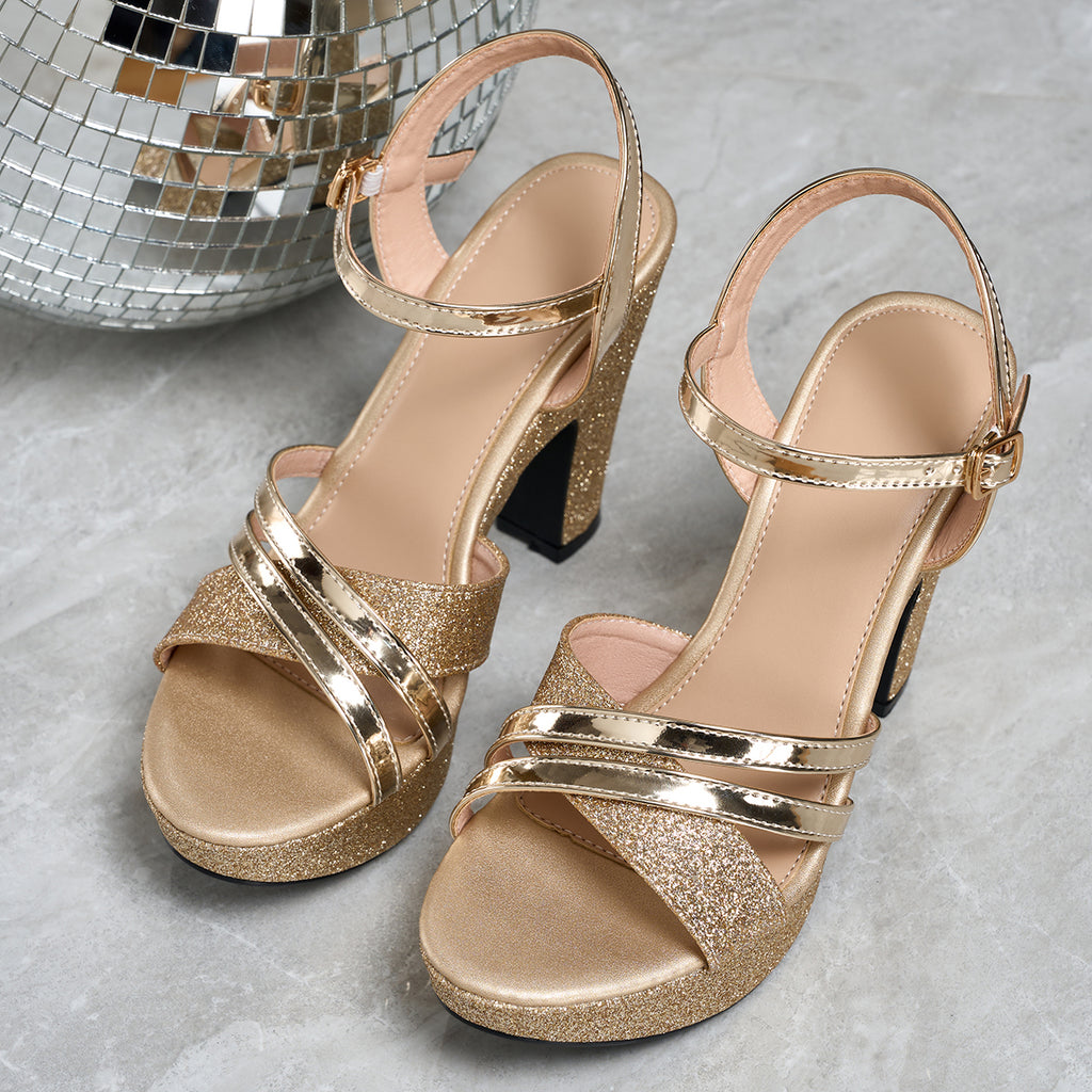 Elegant Women'S Metallic Sequined Party Wedding Shoes, Casual High-Heeled Sandals., Women Shoes