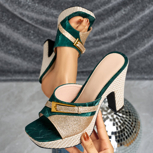 Elegant Women'S Color-Blocked Fashionable High-Heeled Sandals, Women Shoes