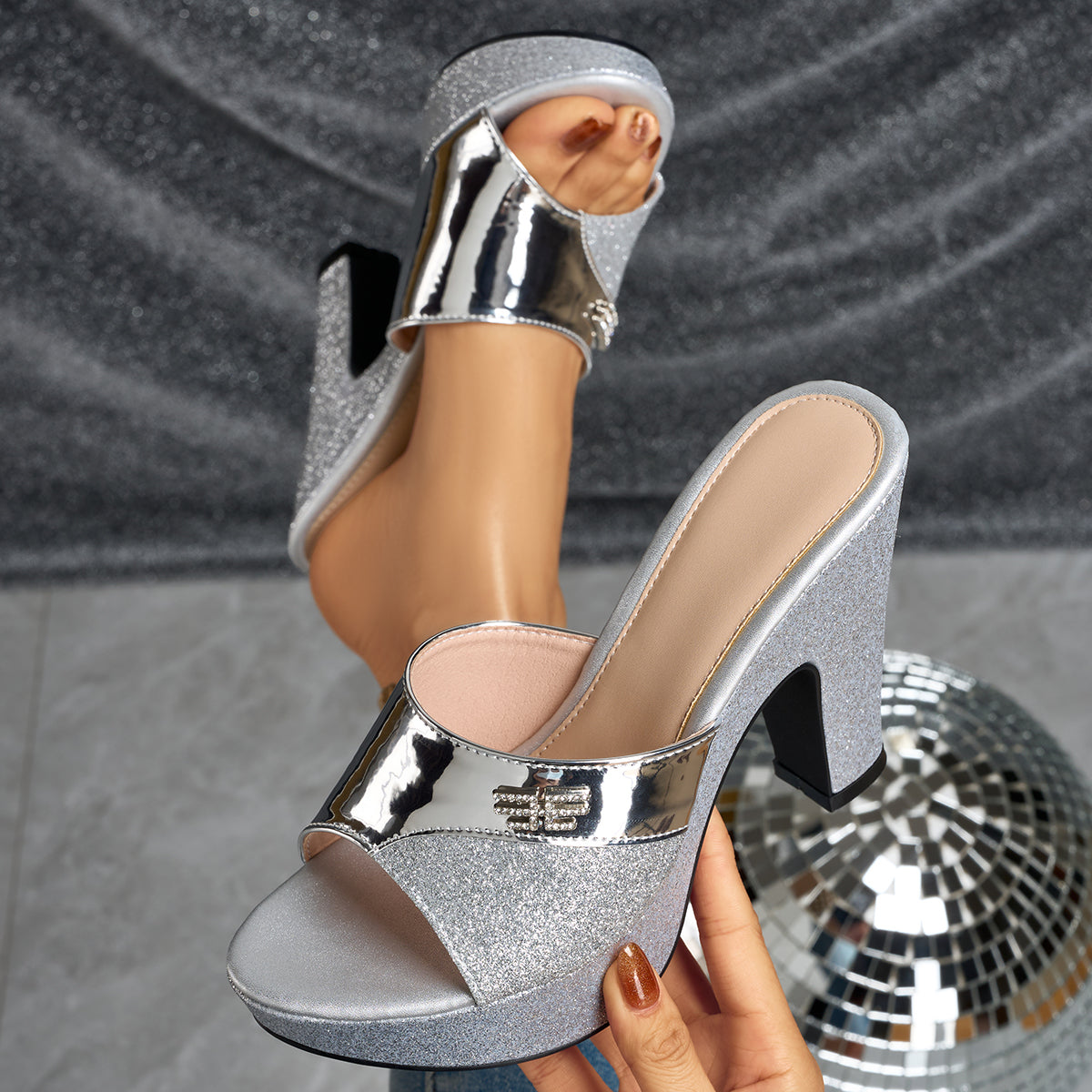 Elegant Women's Rhinestone Fish MouthSlip-On HighHeel shoes, women shoes