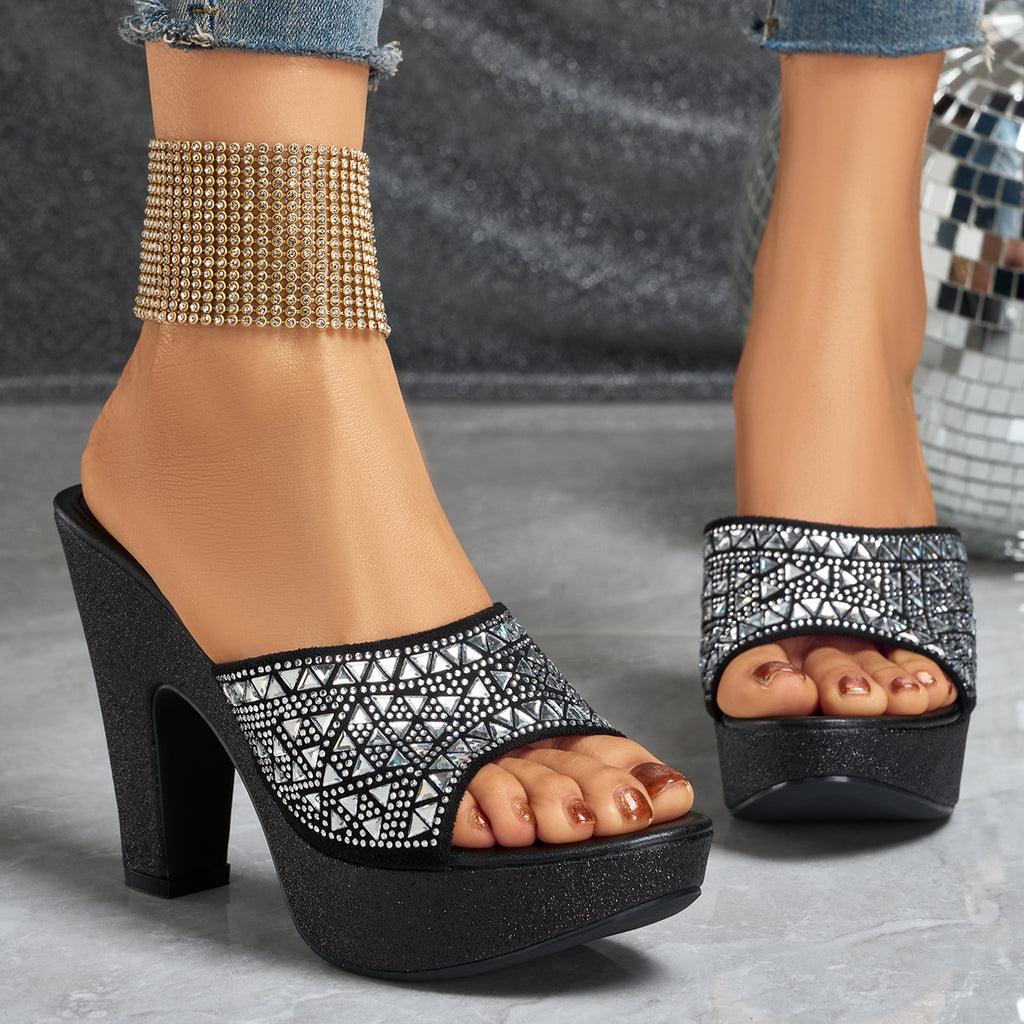 Elegant Women's Fashion Rhinestone High Heel Sandals, Women Shoes