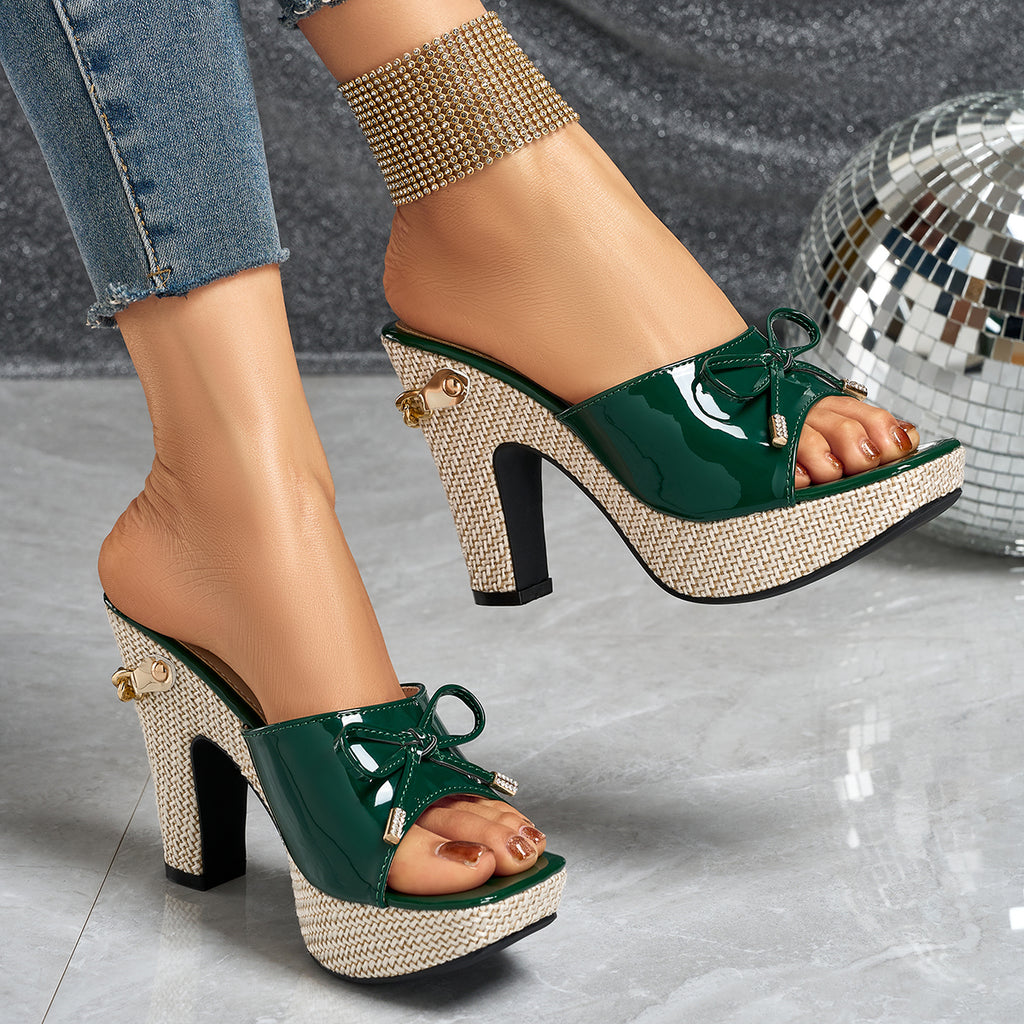 Elegant Women's Fashion Bow with Metal Chain Outer High-heel Sandals, Women Shoes