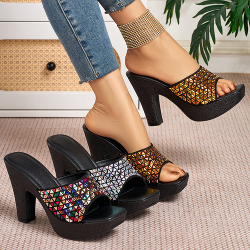 Elegant Women'S Fashionable High-Heeled Sandals Adorned with Diamonds, Women Shoes