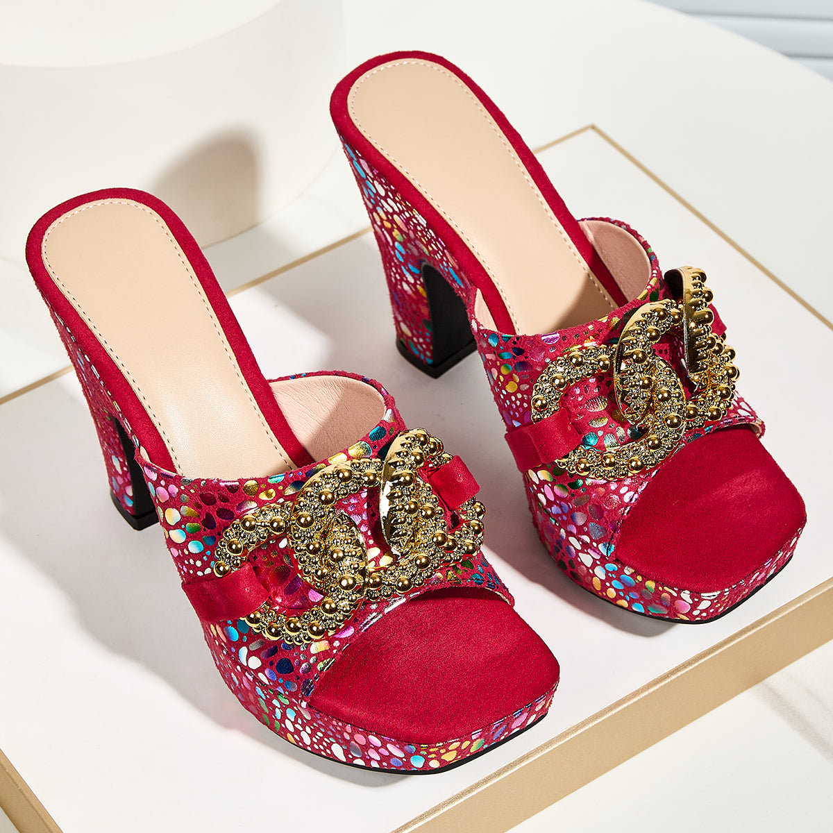 Comfortable Versatile Women's Casual High Heel Sandals | Platform Square-Toe Slip-On | Suitable for Any Occasion