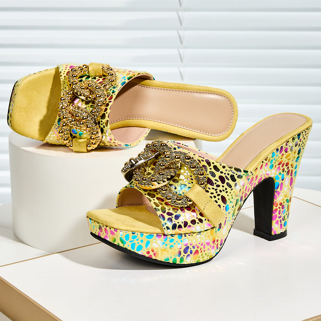 Comfortable Versatile Women's Casual High Heel Sandals | Platform Square-Toe Slip-On | Suitable for Any Occasion