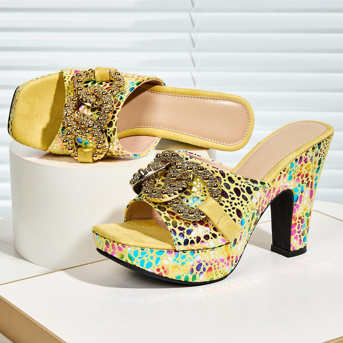 Comfortable Versatile Women's Casual High Heel Sandals | Platform Square-Toe Slip-On | Suitable for Any Occasion