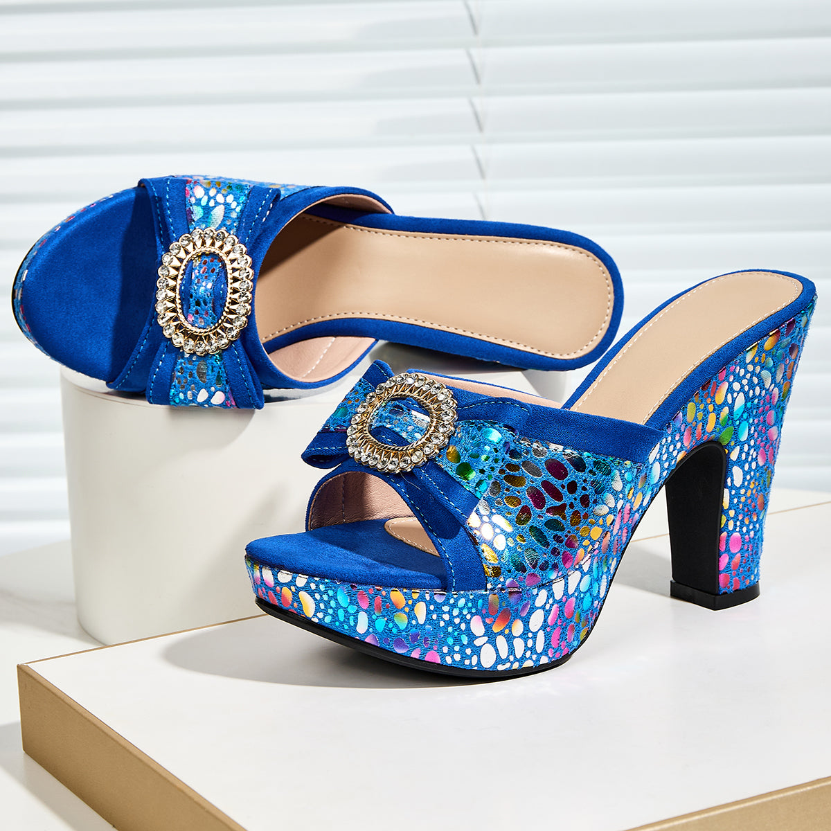 Women'S Stylish Round-Toe Metallic Animal Print Sandals with Bow And Rhinestone Buckle, Perfect for Parties, Women Shoes