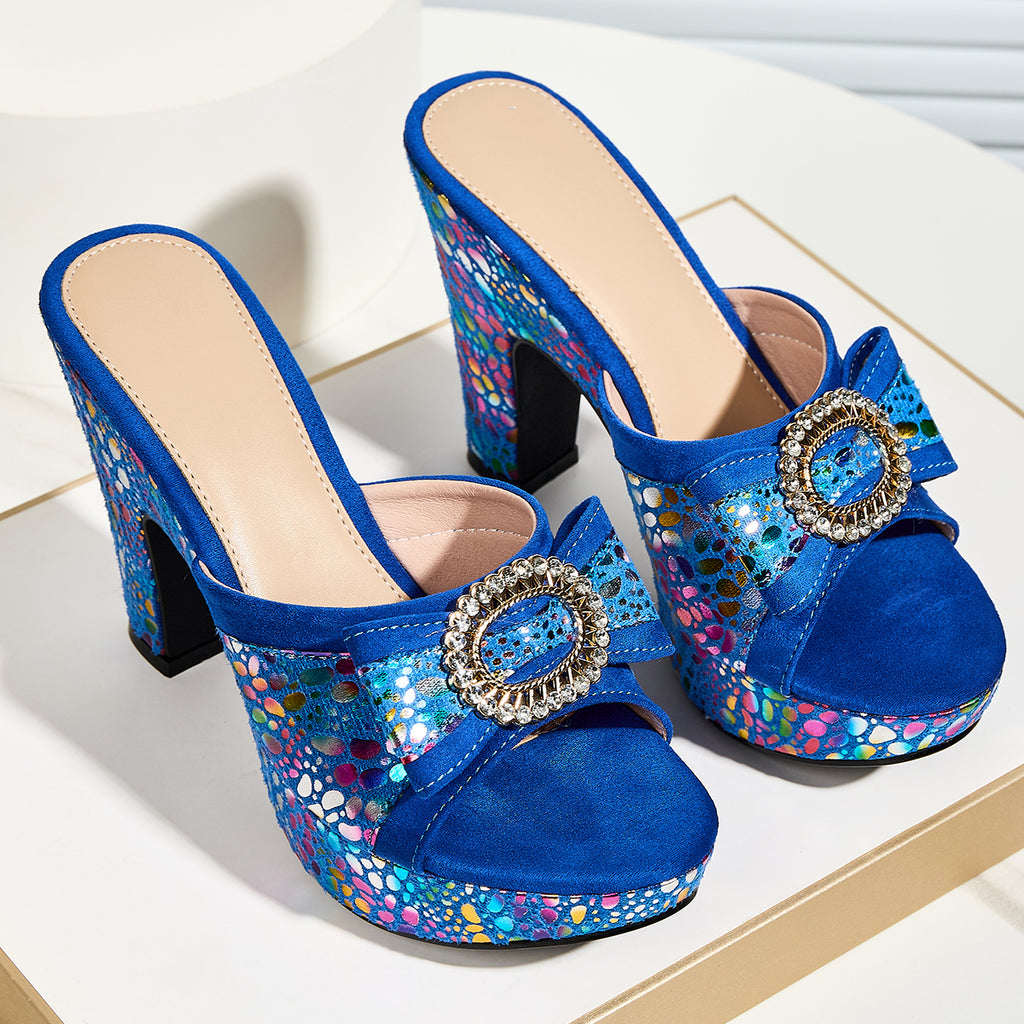 Women'S Stylish Round-Toe Metallic Animal Print Sandals with Bow And Rhinestone Buckle, Perfect for Parties, Women Shoes
