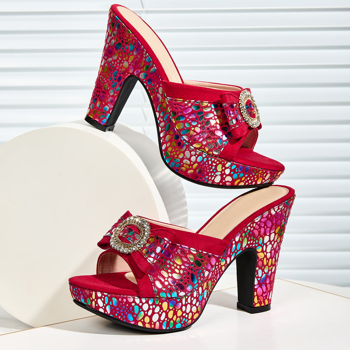 Women'S Stylish Round-Toe Metallic Animal Print Sandals with Bow And Rhinestone Buckle, Perfect for Parties, Women Shoes