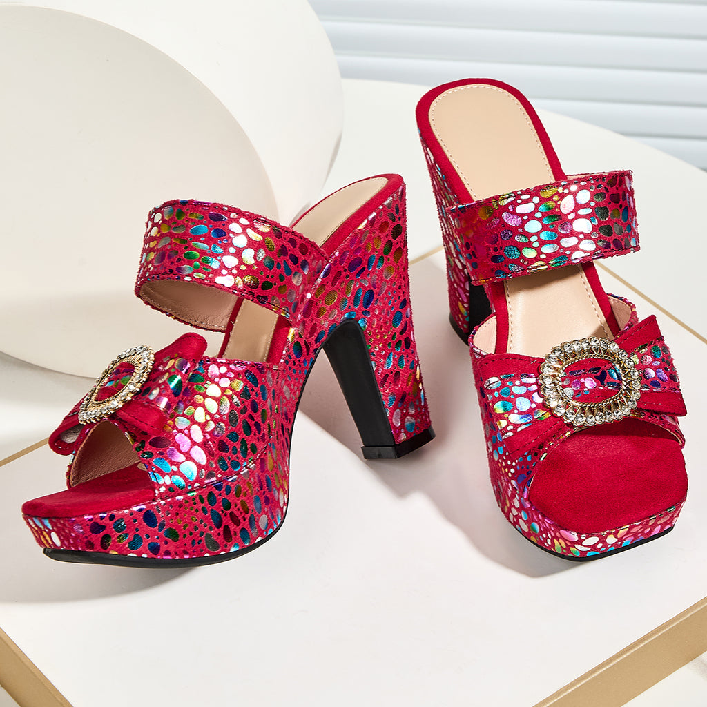 Women's Stylish Metallic/Animal Print High-Heeled Sandals with Bow/Rhinestone Buckle/Perfect for Parties/Women Shoes