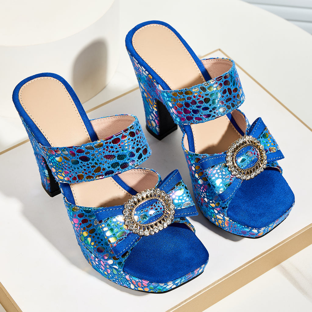 Women's Stylish Metallic/Animal Print High-Heeled Sandals with Bow/Rhinestone Buckle/Perfect for Parties/Women Shoes