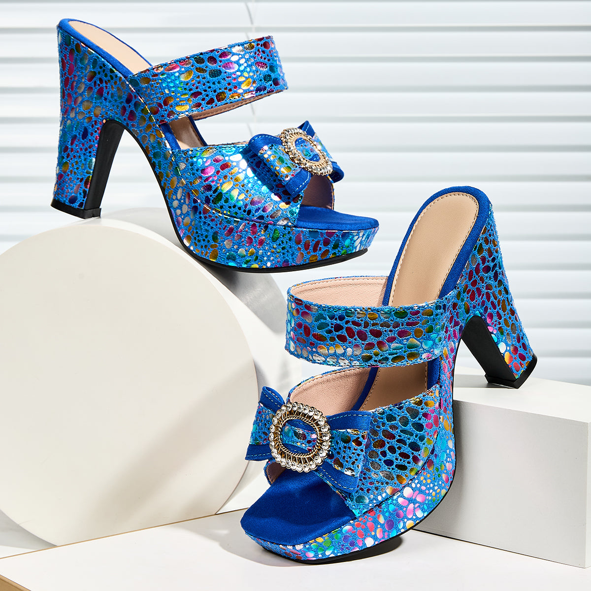 Women's Stylish Metallic/Animal Print High-Heeled Sandals with Bow/Rhinestone Buckle/Perfect for Parties/Women Shoes