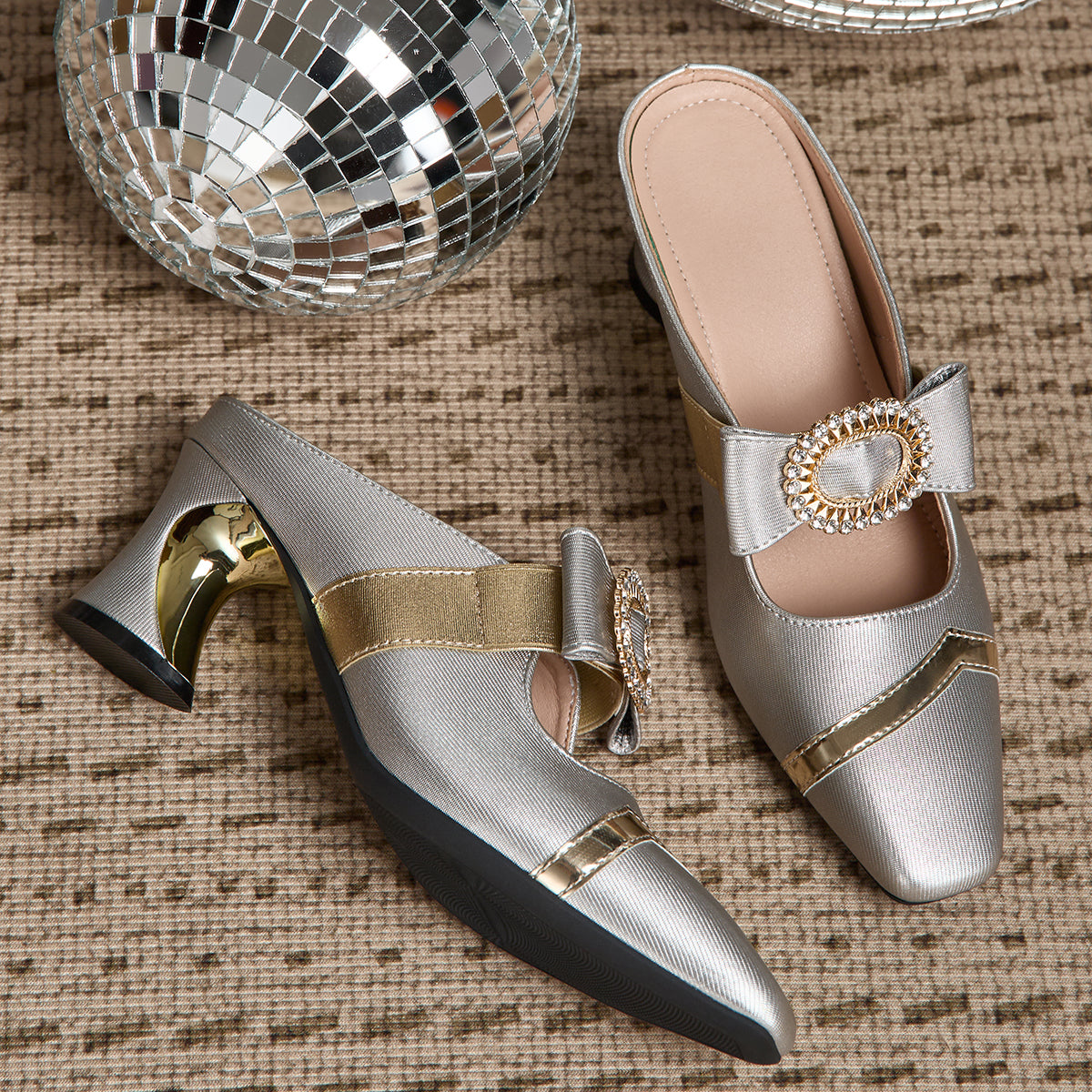 Ladies' Stylish High-Heeled Sandals with Chunky Heels And Rhinestone-Embellished Square Toes, Suitable for Weddings, Parties, And Casual Occasions., Women Shoes