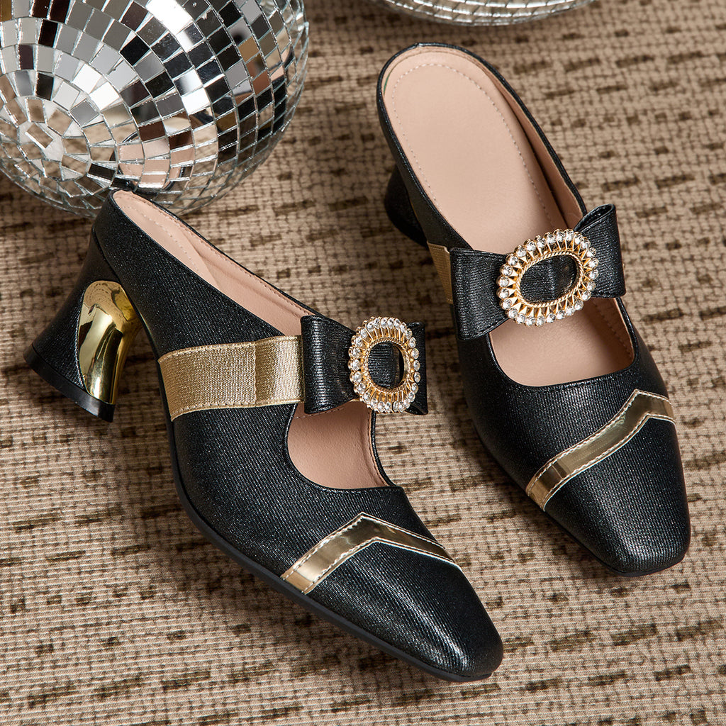 Ladies' Stylish High-Heeled Sandals with Chunky Heels And Rhinestone-Embellished Square Toes, Suitable for Weddings, Parties, And Casual Occasions., Women Shoes