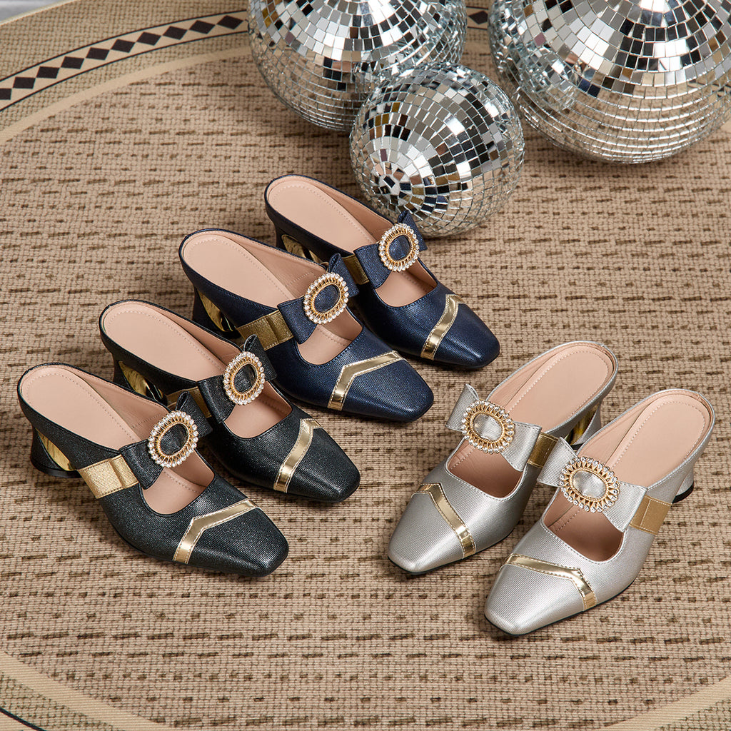Ladies' Stylish High-Heeled Sandals with Chunky Heels And Rhinestone-Embellished Square Toes, Suitable for Weddings, Parties, And Casual Occasions., Women Shoes