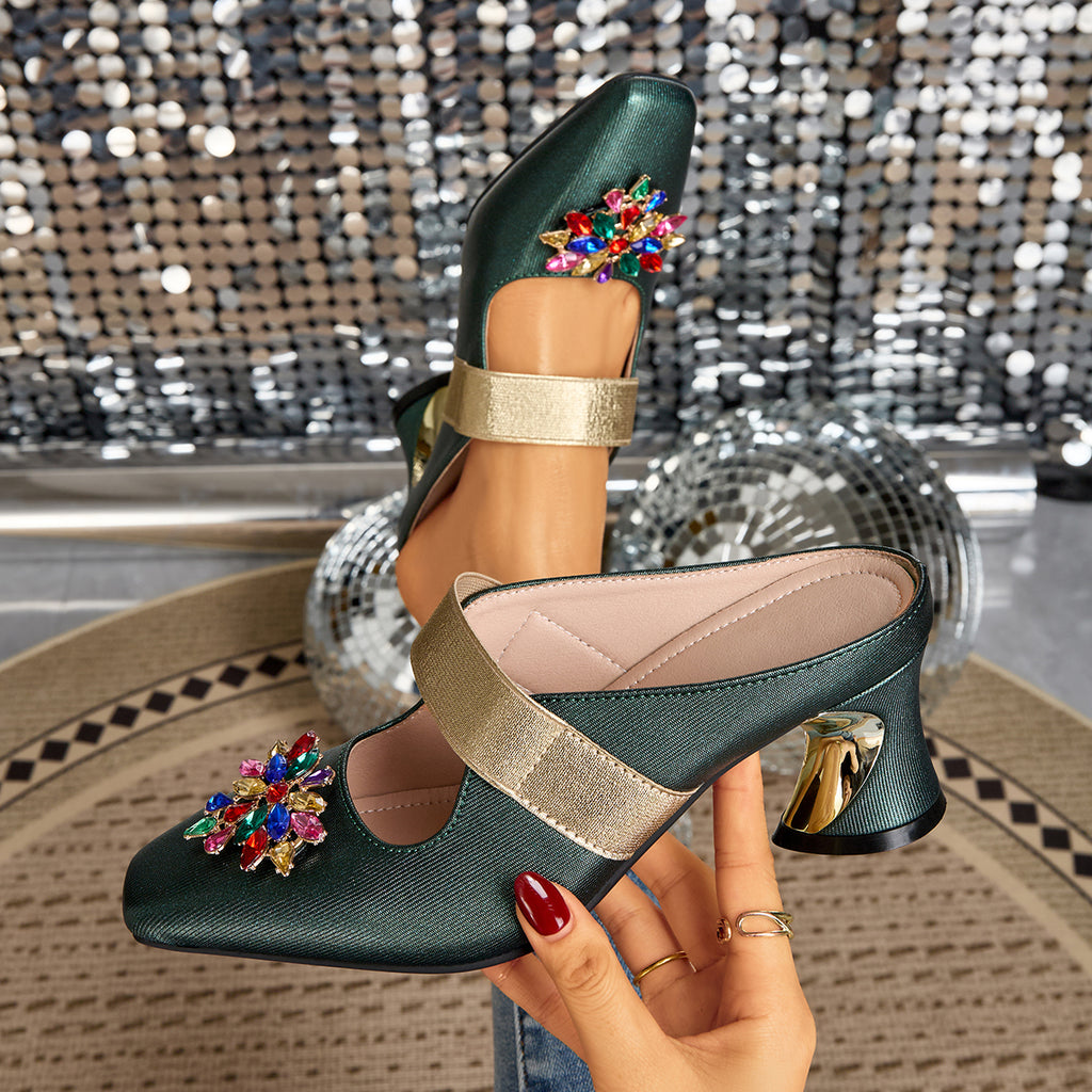 Elegant Women's High Heel Sandals, Fashionable Non-Tiring Thick Heel Slippers with Toe Cover, Suitable for Weddings, Balls, Parties, Casual Outdoor Wear, Women Shoes